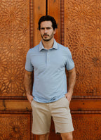 Short Sleeve Polyester Tech Knit Polo — Pique Knit Collar & Cuff, Tonal Yoke, Metal Buttons
