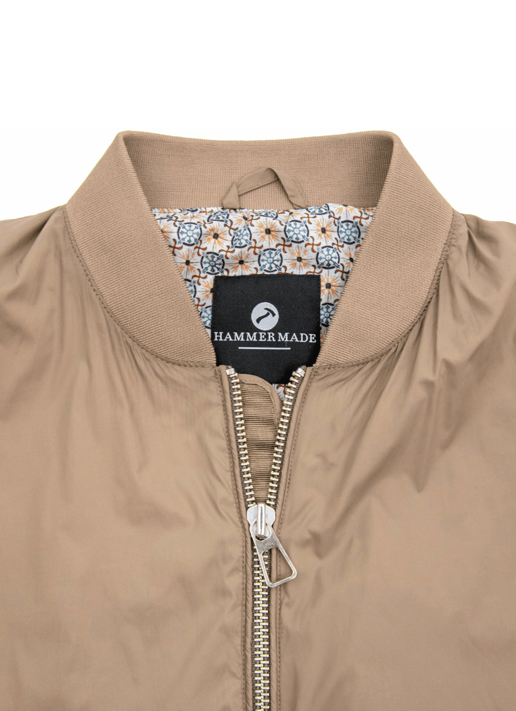 Nylon Bomber Jacket — Mosaic Inner Lining, Chunky Zip Pulls, Dual Side & Inner Zip Pockets
