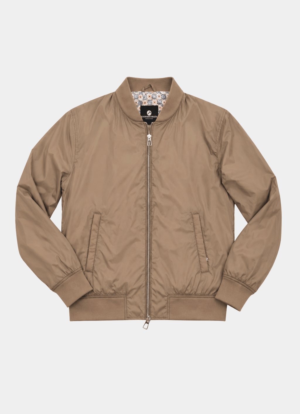 Nylon Bomber Jacket — Mosaic Inner Lining, Chunky Zip Pulls, Dual Side & Inner Zip Pockets