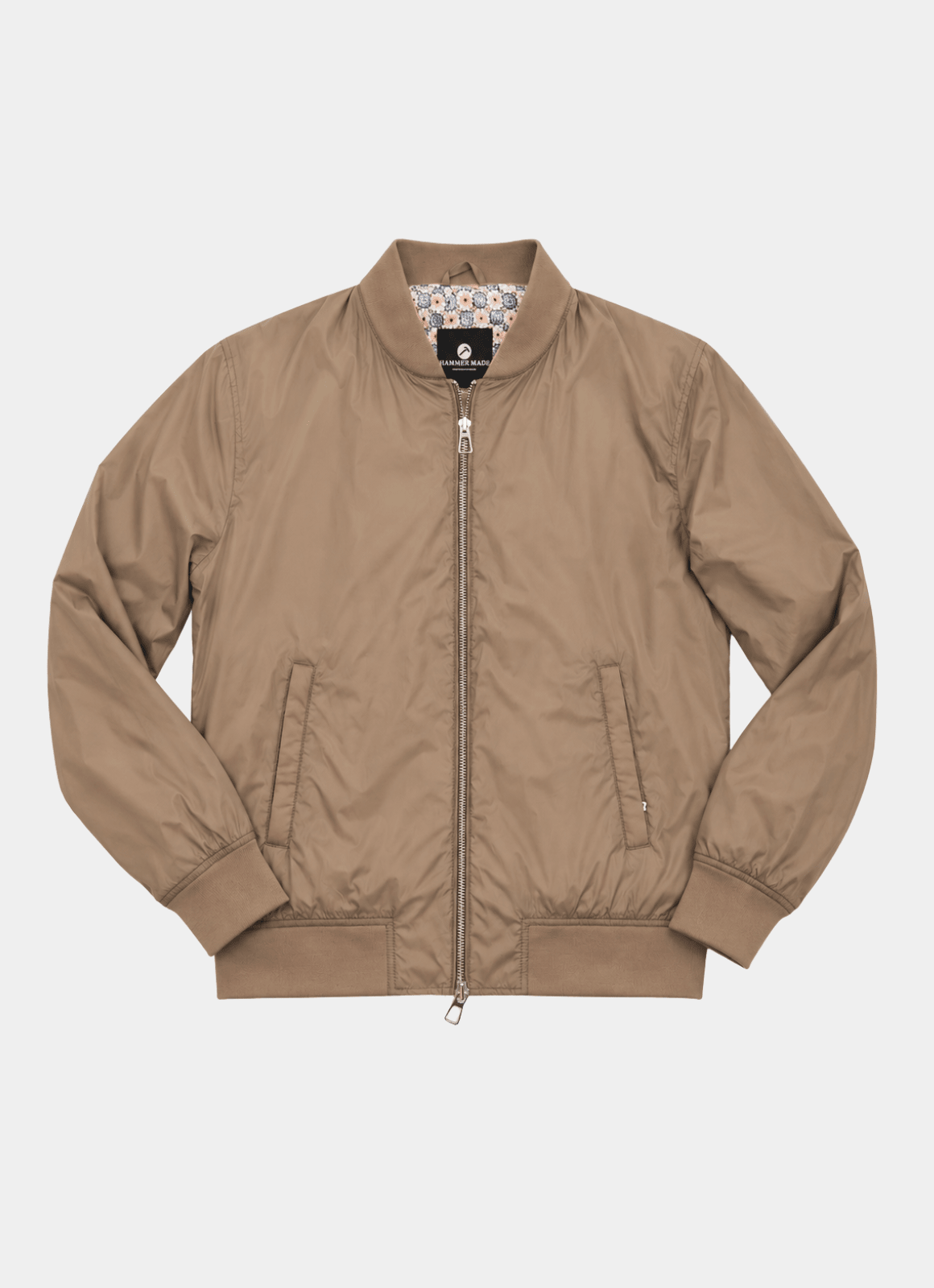 Nylon Bomber Jacket — Mosaic Inner Lining, Chunky Zip Pulls, Dual Side & Inner Zip Pockets