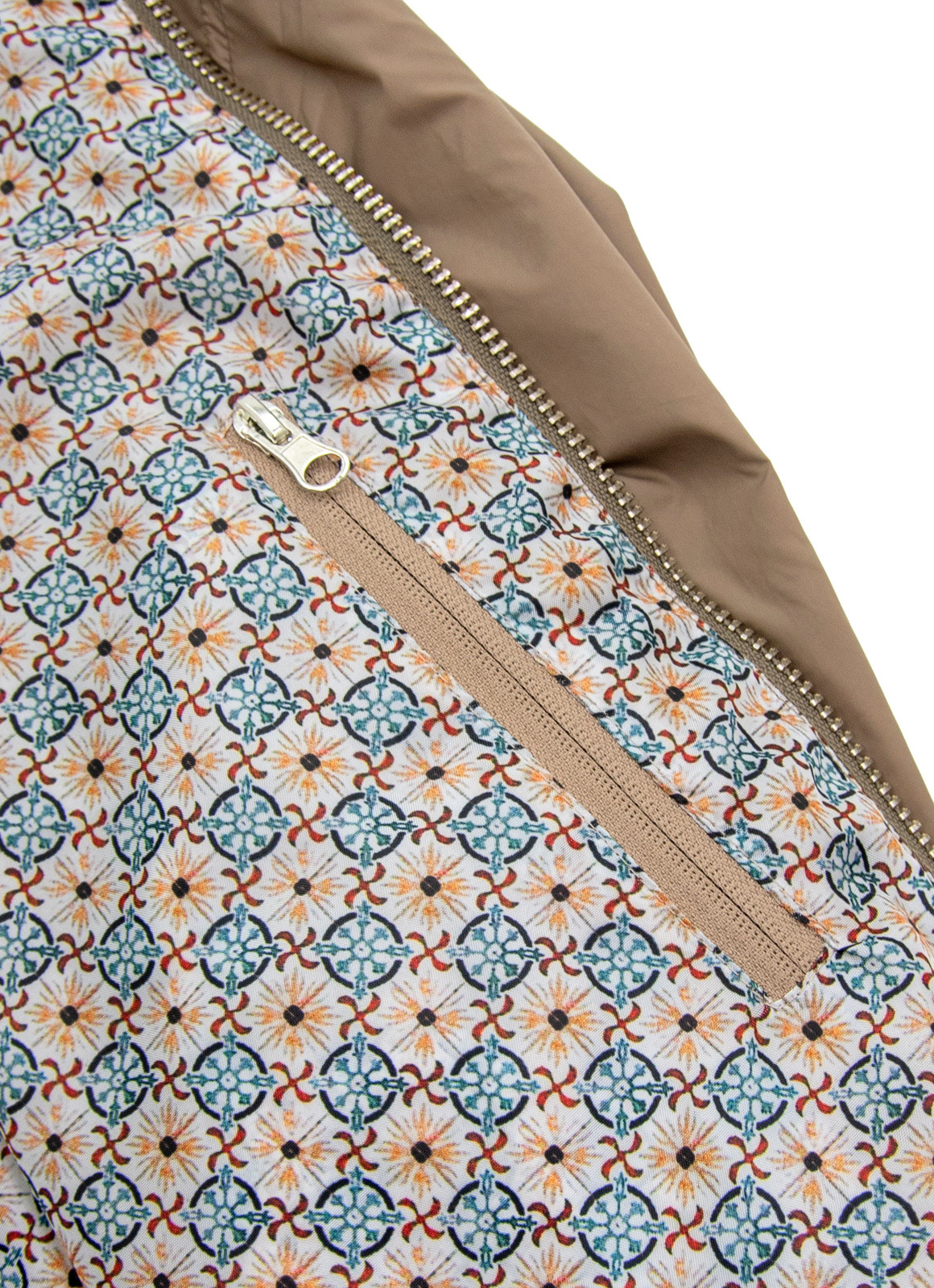 Nylon Bomber Jacket — Mosaic Inner Lining, Chunky Zip Pulls, Dual Side & Inner Zip Pockets
