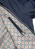 Nylon Bomber Jacket — Mosaic Inner Lining, Chunky Zip Pulls, Dual Side & Inner Zip Pockets