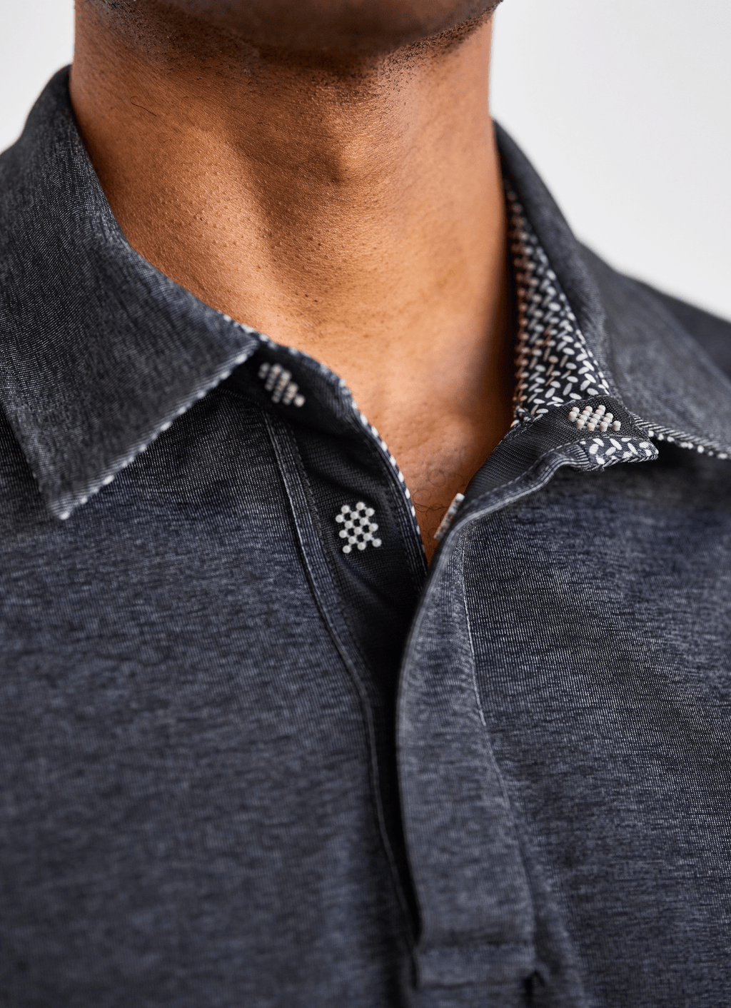 Reversible Polo — Ticking Pattern & Heather Solid
