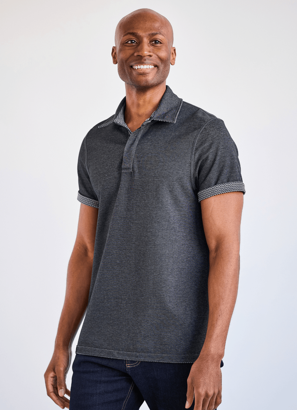 Reversible Polo — Ticking Pattern & Heather Solid