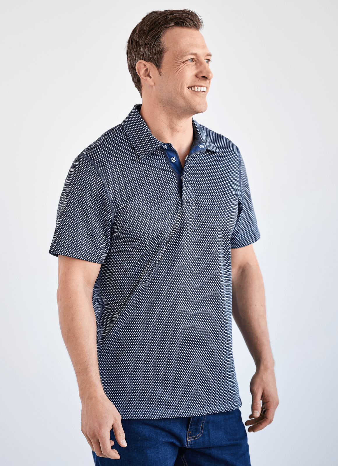 Reversible Polo — Ticking Pattern & Heather Solid