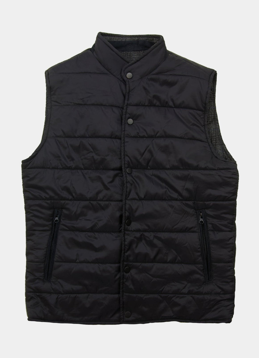 Reversible Vest — Black Exterior, Zippered Pockets, Interior Pockets, Metal Snap Buttons