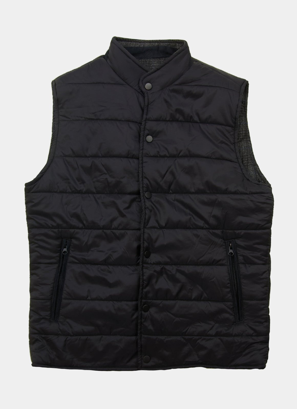 Reversible Vest — Black Exterior, Zippered Pockets, Interior Pockets, Metal Snap Buttons