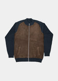 Full-Zip Cashmere Blend Bomber Jacket — Navy, Suede Front, Luxurious Warmth