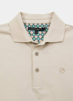 Short Sleeve Mercerized Cotton Polo — Tonal Embroidered Chest Detail, Contrast Taping