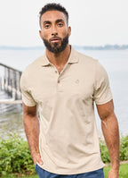 Short Sleeve Mercerized Cotton Polo — Tonal Embroidered Chest Detail, Contrast Taping