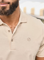 Short Sleeve Mercerized Cotton Polo — Tonal Embroidered Chest Detail, Contrast Taping