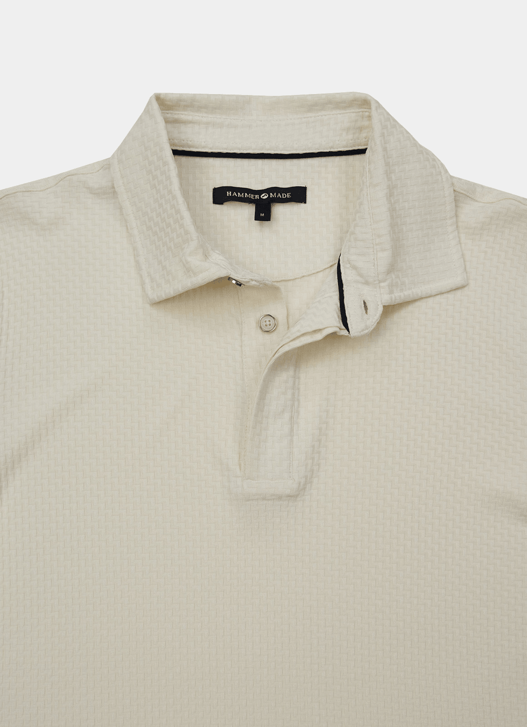 Stair-Step Texture Stretch Polo in Ecru — Metal-Rimmed Buttons, Athletic Slim Fit