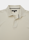 Stair-Step Texture Stretch Polo in Ecru — Metal-Rimmed Buttons, Athletic Slim Fit