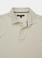 Stair-Step Texture Stretch Polo in Ecru — Metal-Rimmed Buttons, Athletic Slim Fit