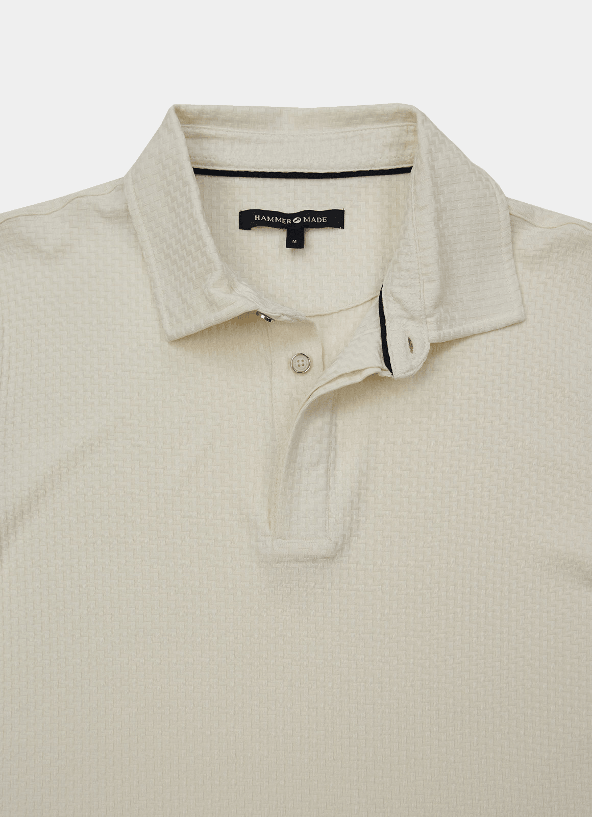 Stair-Step Texture Stretch Polo in Ecru — Metal-Rimmed Buttons, Athletic Slim Fit