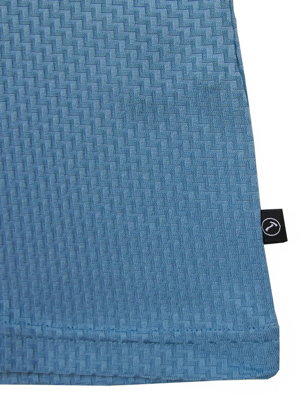 Stair-Step Texture Stretch Polo in Slate Blue — Metal-Rimmed Buttons, Athletic Slim Fit