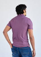 Stair-Step Texture Stretch Polo in Grey — Metal-Rimmed Buttons, Athletic Slim Fit