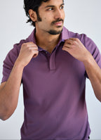 Stair-Step Texture Stretch Polo in Grey — Metal-Rimmed Buttons, Athletic Slim Fit