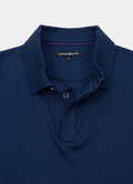 Stair-Step Texture Stretch Polo in Grey — Metal-Rimmed Buttons, Athletic Slim Fit