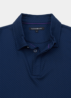 Stair-Step Texture Stretch Polo in Grey — Metal-Rimmed Buttons, Athletic Slim Fit