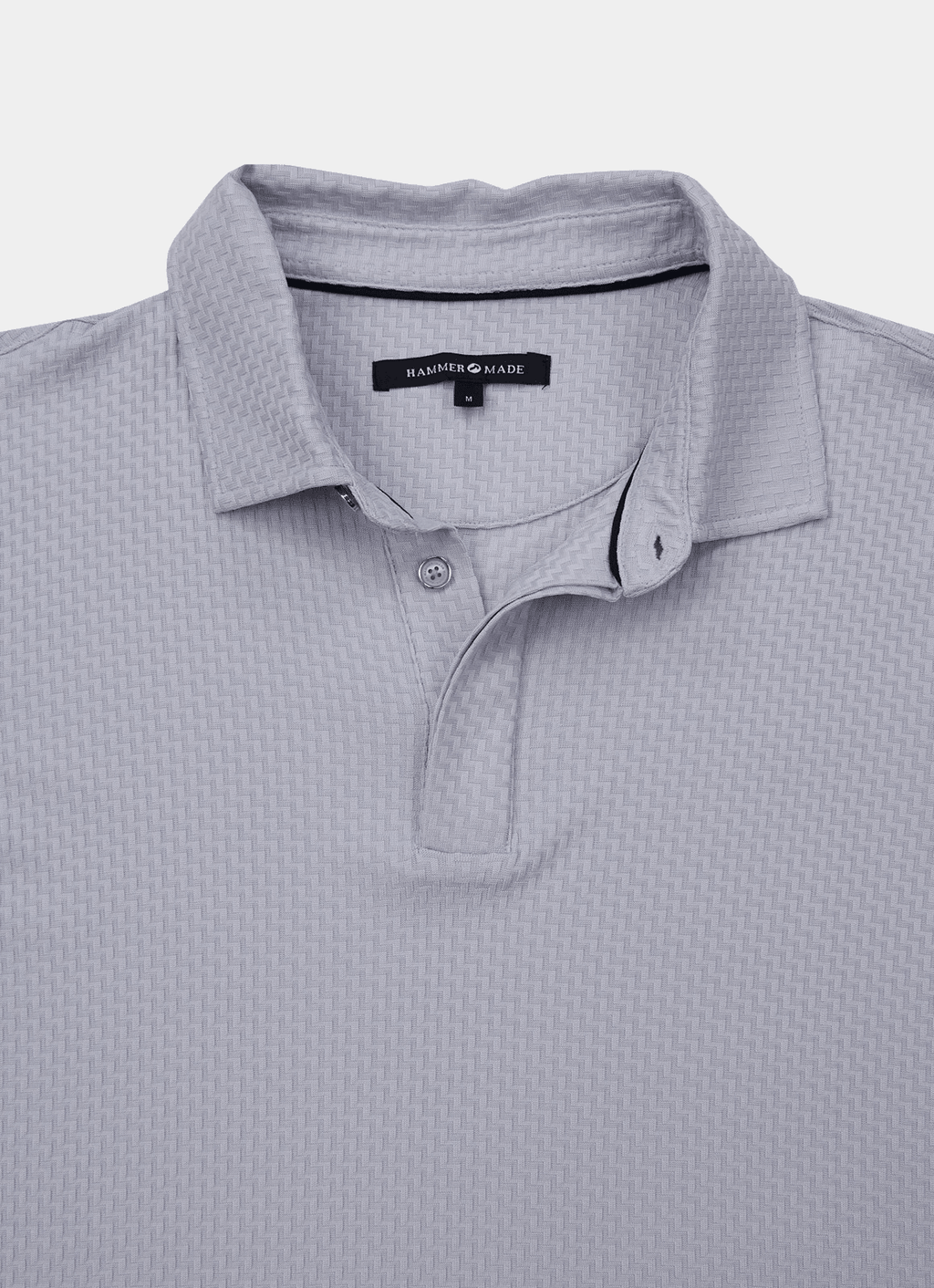 Stair-Step Texture Stretch Polo in Grey — Metal-Rimmed Buttons, Athletic Slim Fit