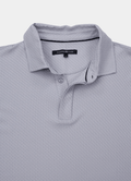 Stair-Step Texture Stretch Polo in Grey — Metal-Rimmed Buttons, Athletic Slim Fit