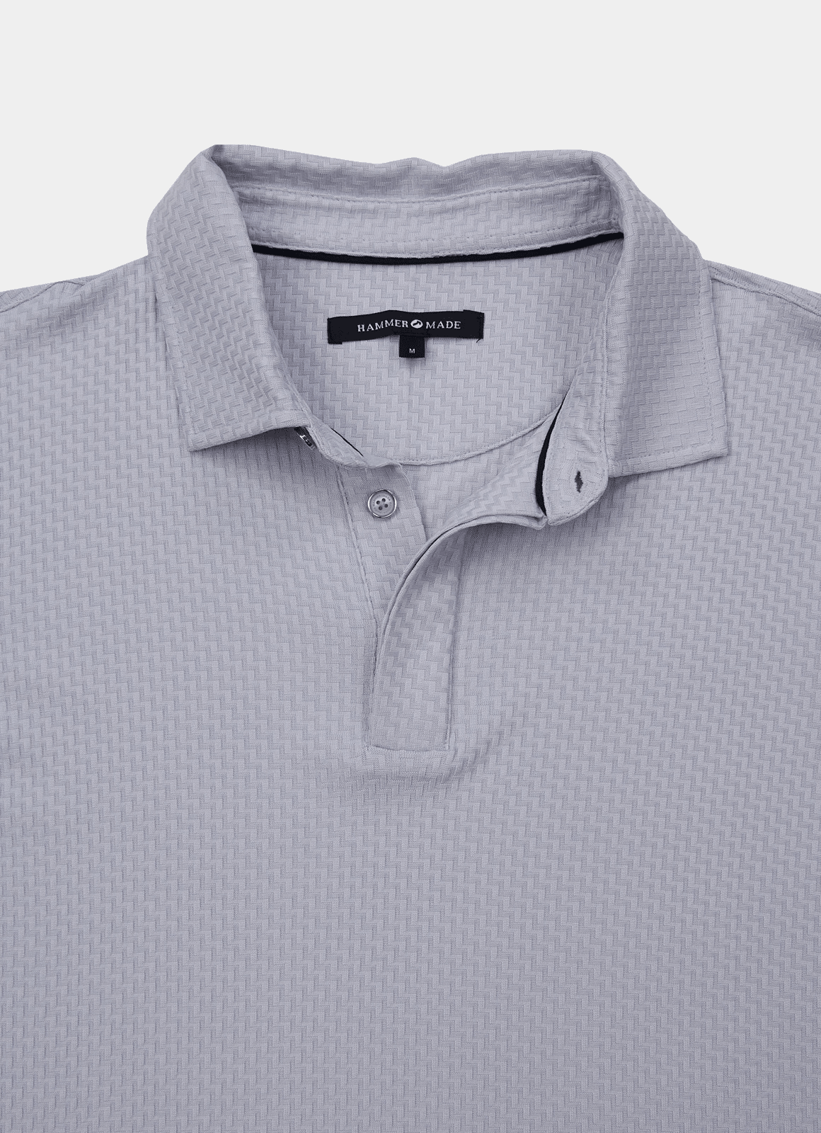 Stair-Step Texture Stretch Polo in Grey — Metal-Rimmed Buttons, Athletic Slim Fit