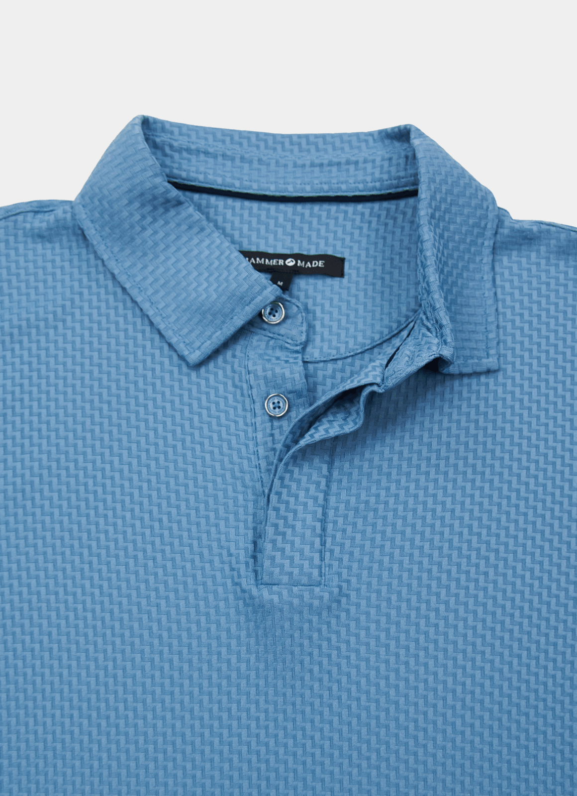 Stair-Step Texture Stretch Polo in Slate Blue — Metal-Rimmed Buttons, Athletic Slim Fit