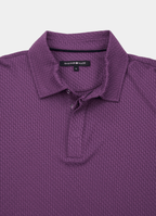 Stair-Step Texture Stretch Polo in Grey — Metal-Rimmed Buttons, Athletic Slim Fit