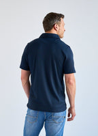 Stair-Step Texture Stretch Polo in Grey — Metal-Rimmed Buttons, Athletic Slim Fit