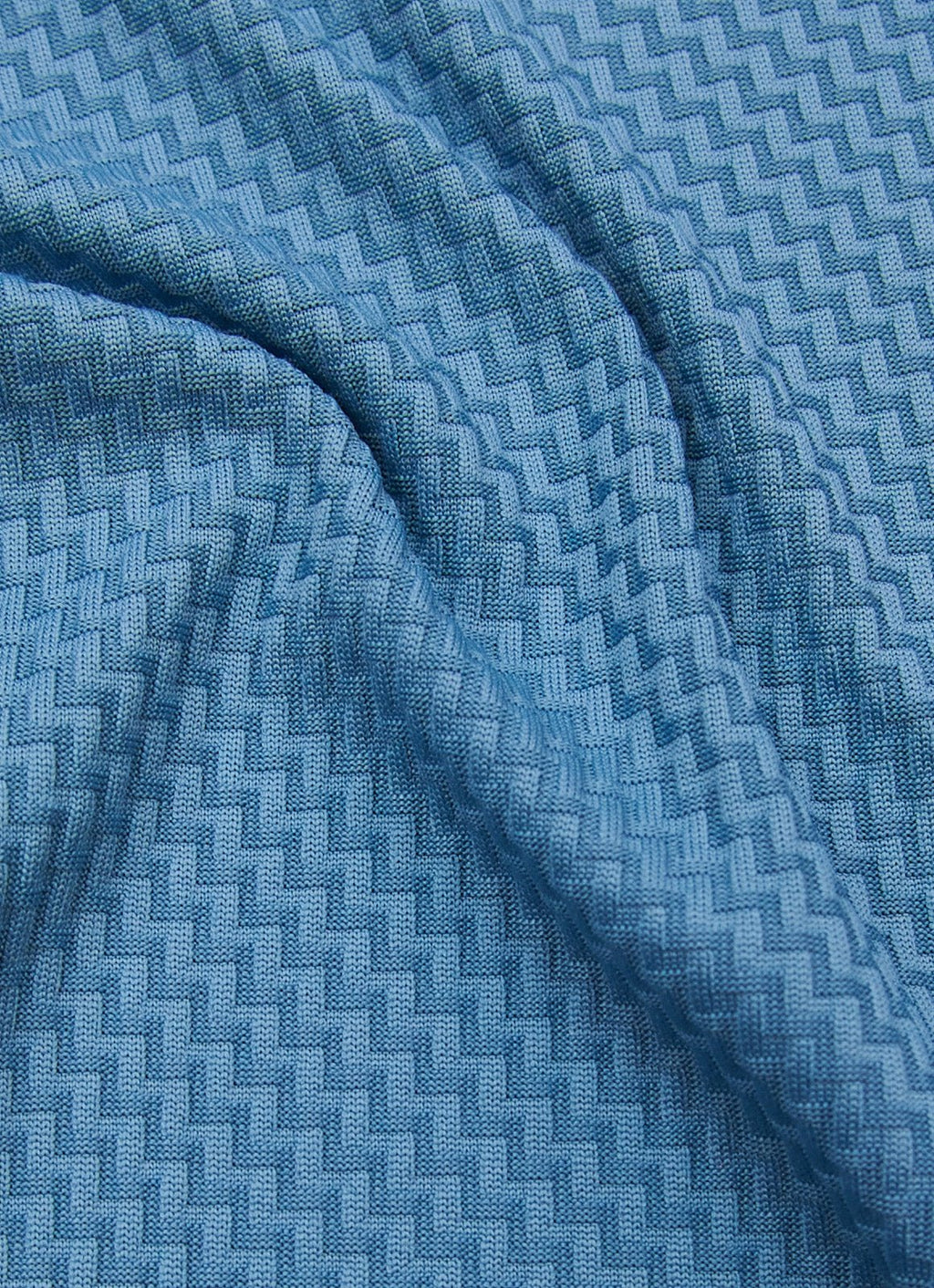 Stair-Step Texture Stretch Polo in Slate Blue — Metal-Rimmed Buttons, Athletic Slim Fit