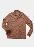 Double-Breasted Vegan Suede Jacket — Paisley Satin Lining, Buttery Soft Brown Shell