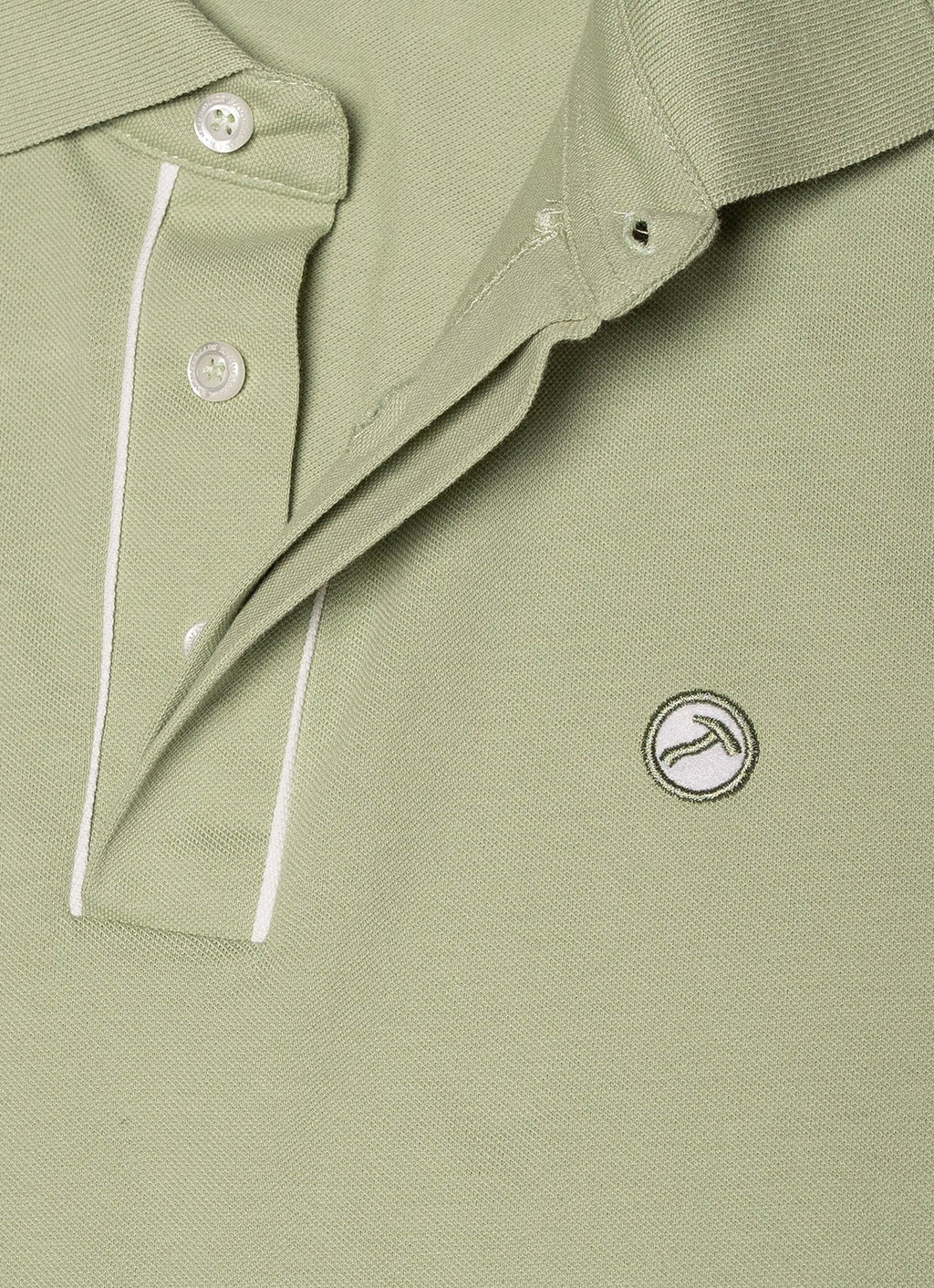 Short Sleeve Pique Knit Cotton Polo — Embroidered Chest Detail, Hidden Button Placket