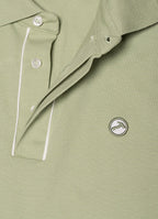 Short Sleeve Pique Knit Cotton Polo — Embroidered Chest Detail, Hidden Button Placket