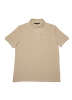 Short Sleeve Pique Knit Cotton Polo — Embroidered Chest Detail, Hidden Button Placket