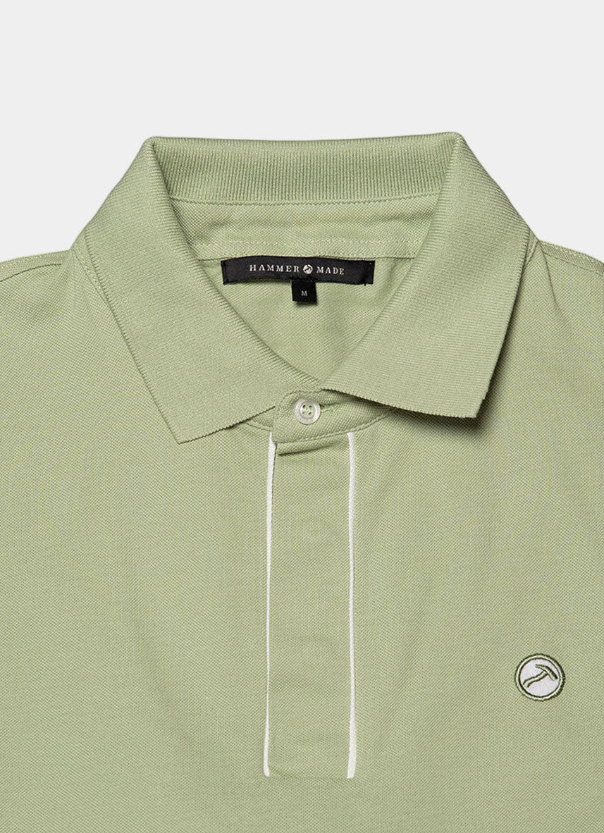Short Sleeve Pique Knit Cotton Polo — Embroidered Chest Detail, Hidden Button Placket