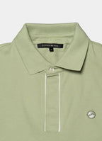 Short Sleeve Pique Knit Cotton Polo — Embroidered Chest Detail, Hidden Button Placket