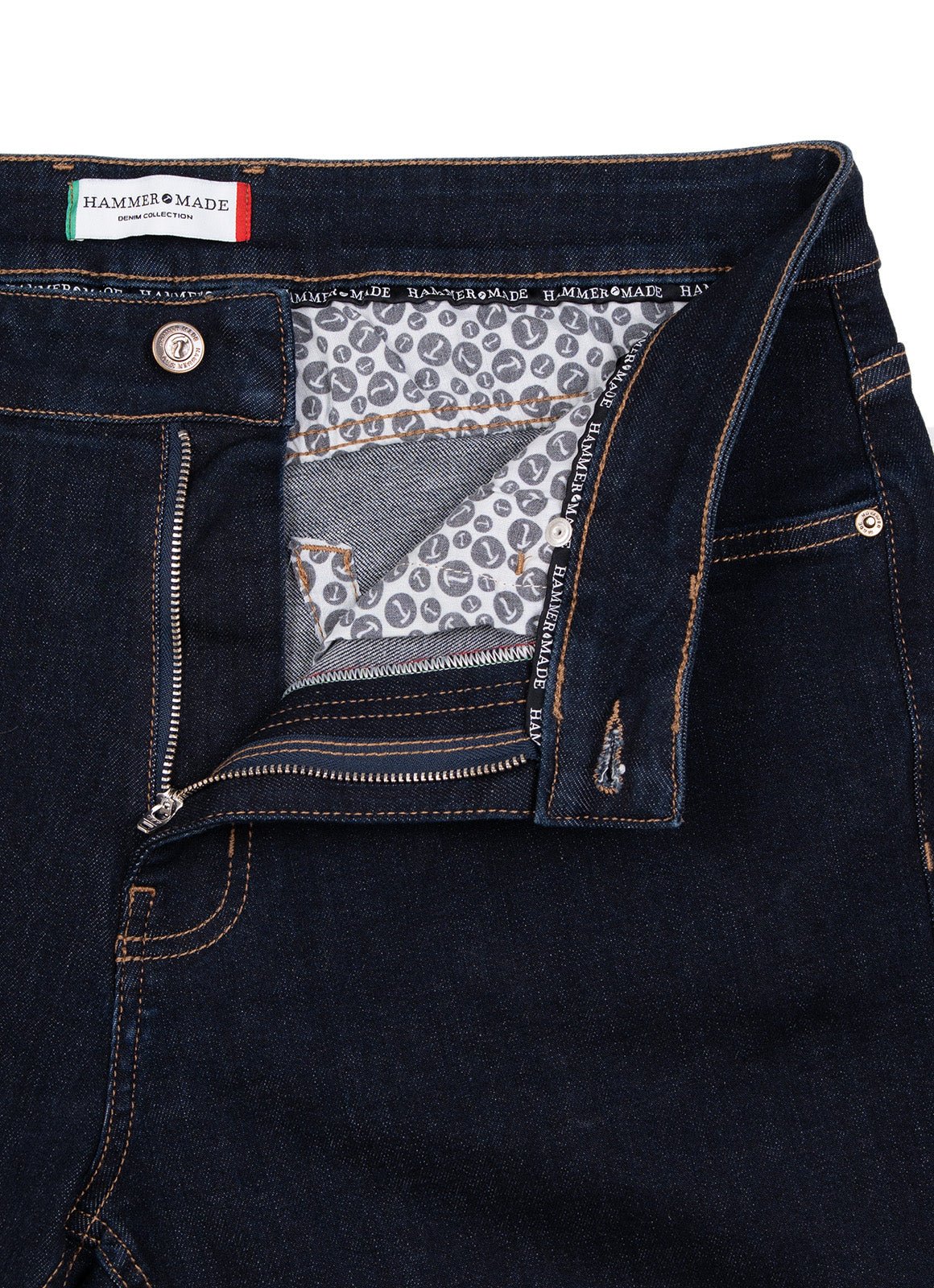 Tapered Italian Stretch Denim Jeans — Stay-Put Waistband, Printed Pocket Lining, 97% Cotton
