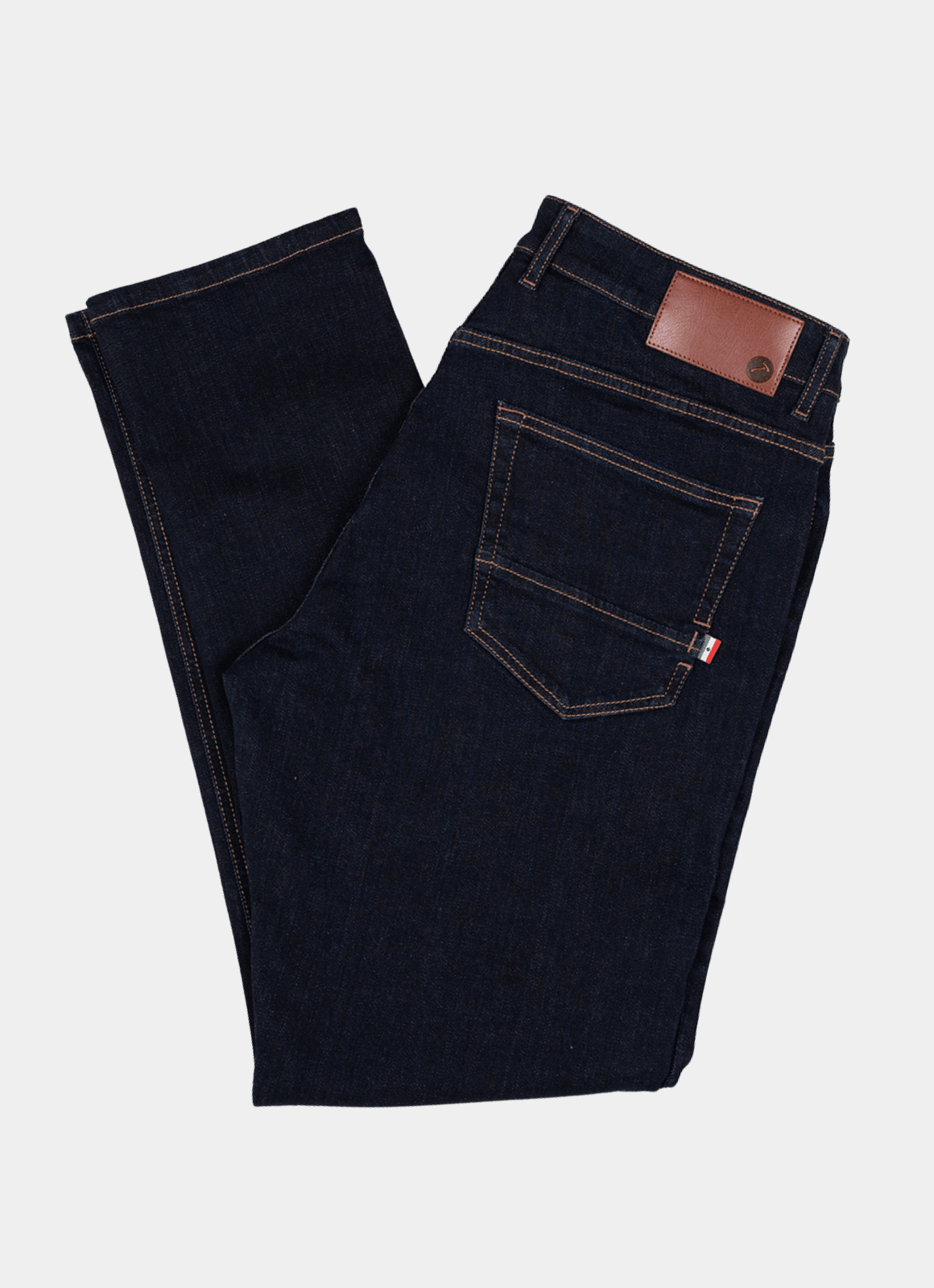 Tapered Italian Stretch Denim Jeans — Stay-Put Waistband, Printed Pocket Lining, 97% Cotton