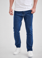 Tapered Italian Stretch Denim Jeans — Medium Wash, Stay-Put Waistband, 97% Cotton