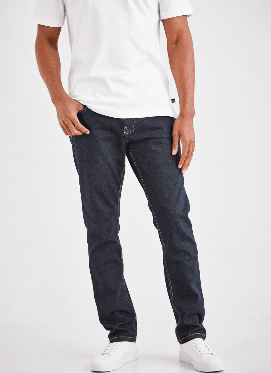 Tapered Italian Stretch Denim Jeans — Stay-Put Waistband, Printed Pocket Lining, 97% Cotton