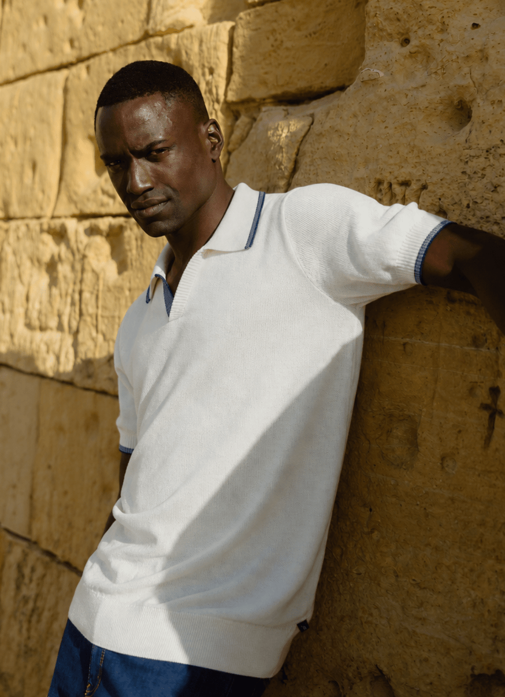 Split Neck Knit Polo — 100% Cotton, Refined Neckline, Versatile Smart-Casual Style