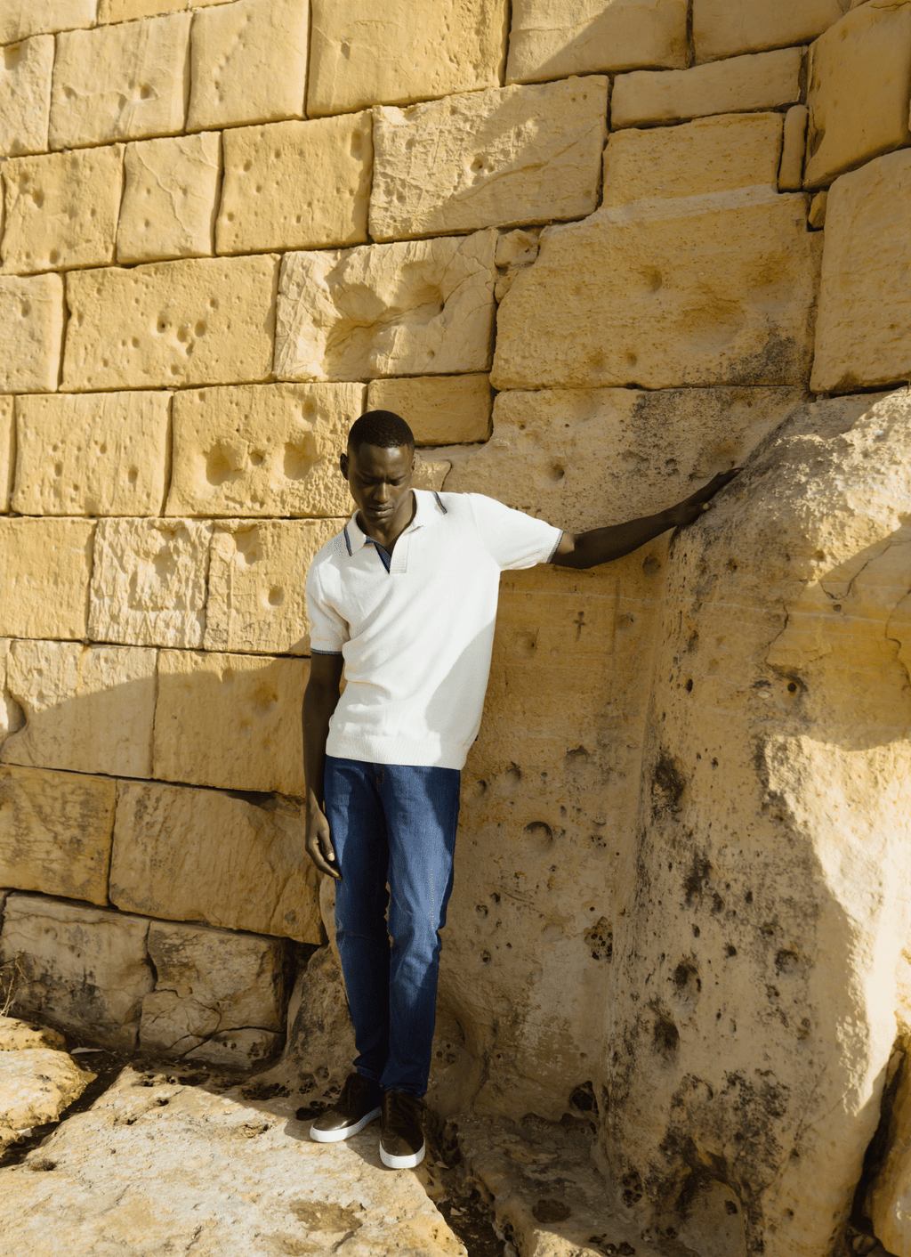 Split Neck Knit Polo — 100% Cotton, Refined Neckline, Versatile Smart-Casual Style