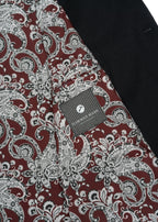 Full Button-Up Bomber Jacket — Black Exterior, Red & White Paisley Interior, Outer & Inner Pockets