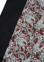 Full Button-Up Bomber Jacket — Black Exterior, Red & White Paisley Interior, Outer & Inner Pockets