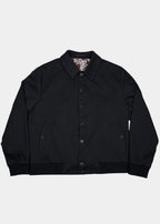Full Button-Up Bomber Jacket — Black Exterior, Red & White Paisley Interior, Outer & Inner Pockets