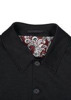 Full Button-Up Bomber Jacket — Black Exterior, Red & White Paisley Interior, Outer & Inner Pockets