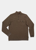 Cotton-Modal Pullover — 3-Button Collar, Chest Pocket, Elastic Waistband & Cuffs