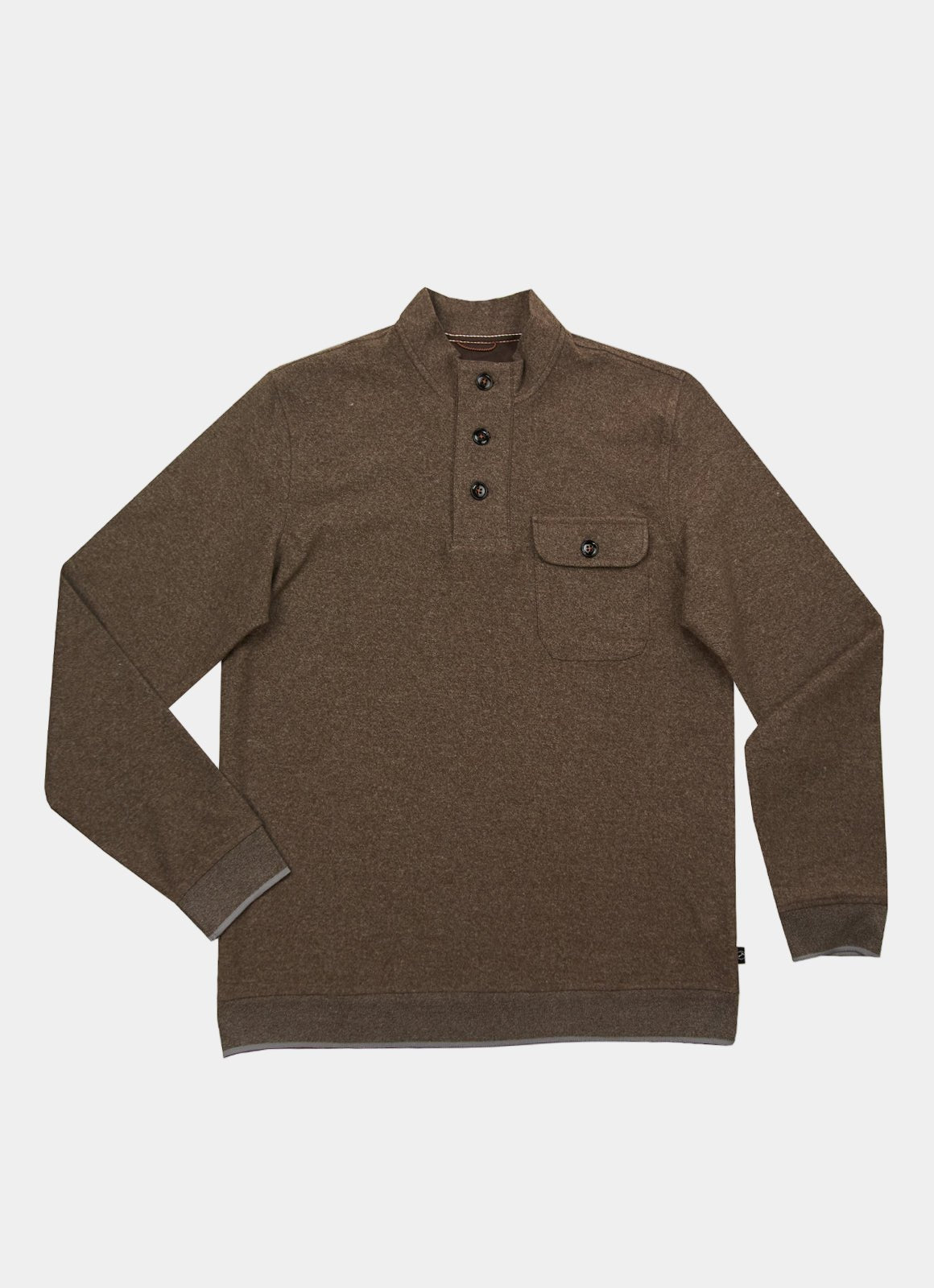 Cotton-Modal Pullover — 3-Button Collar, Chest Pocket, Elastic Waistband & Cuffs