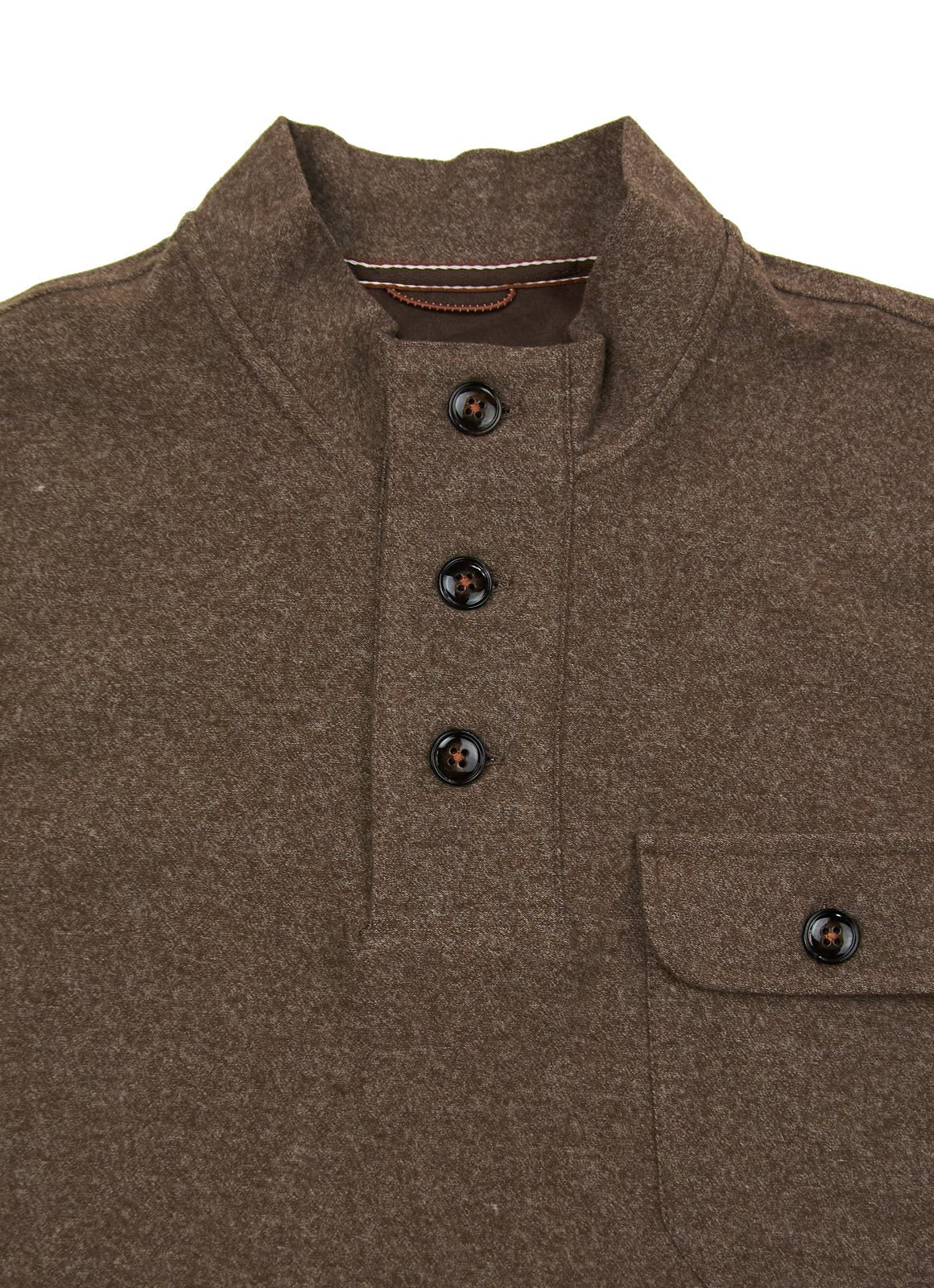 Cotton-Modal Pullover — 3-Button Collar, Chest Pocket, Elastic Waistband & Cuffs